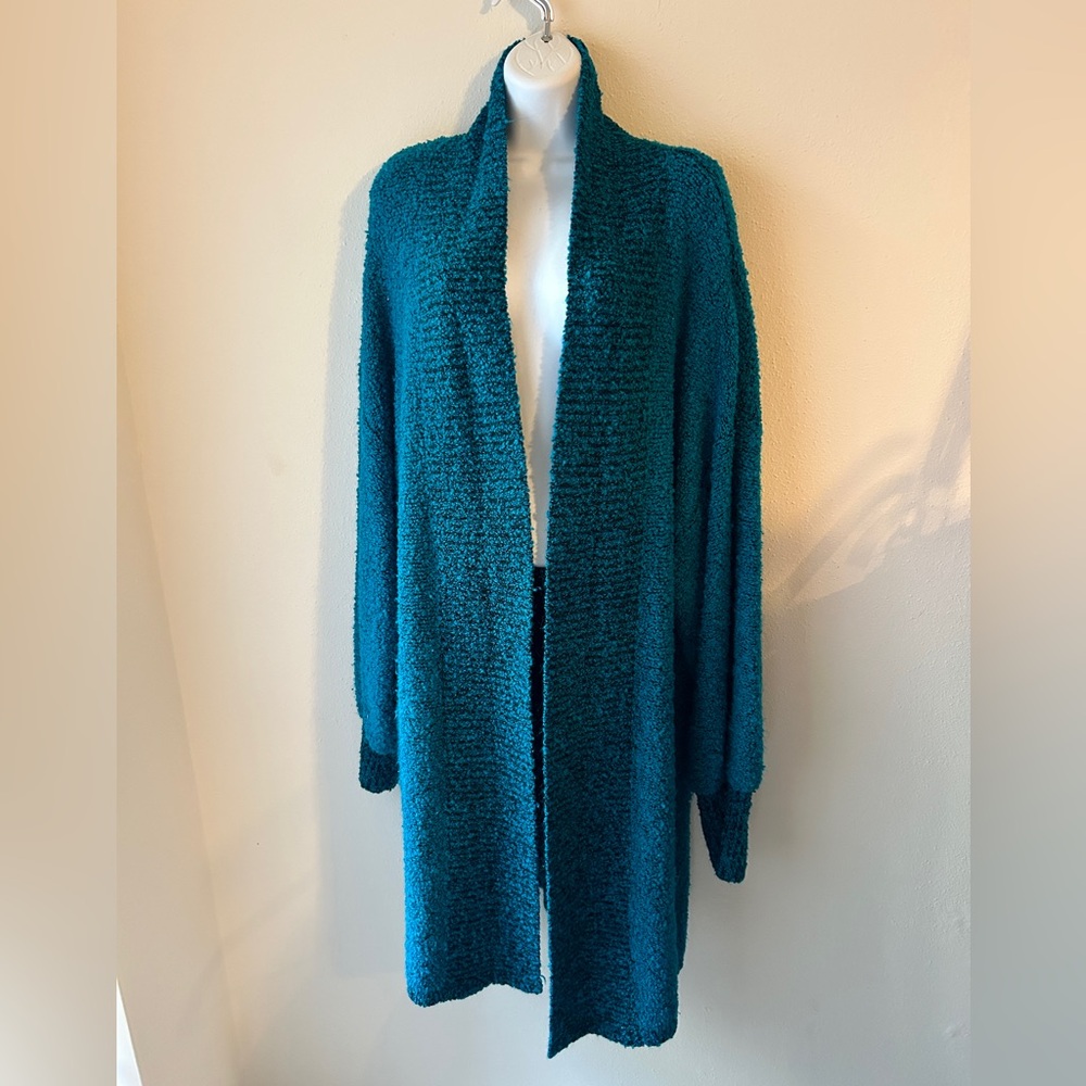 FOCAL POINT LONG SWEATER JACKET TURQUOISE 3X